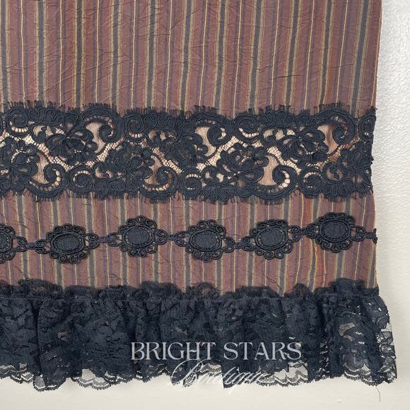 Rare Brown Stripe Lace Trim Pencil Skirt ASO Lorelai Gilmore Girls Vintage Y2K - Picture 7 of 10